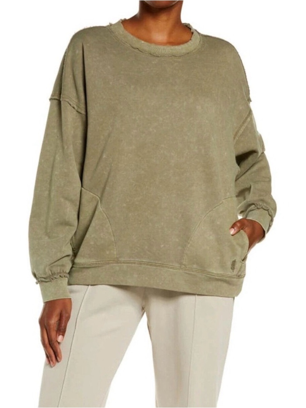 Free People Movement Women's Army Green Metti Crewneck Sweatshirt.